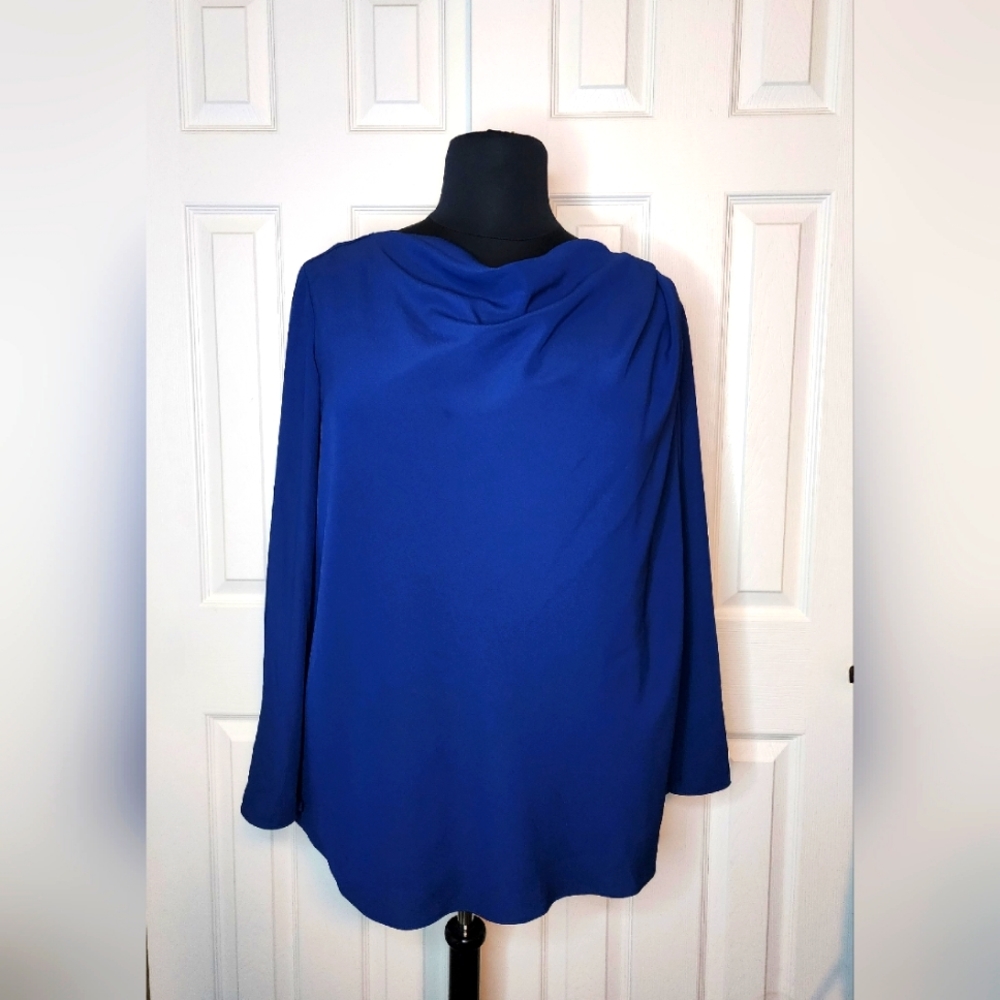 Blue MM Lafleur Draped Cowl Neck Blouse 2+